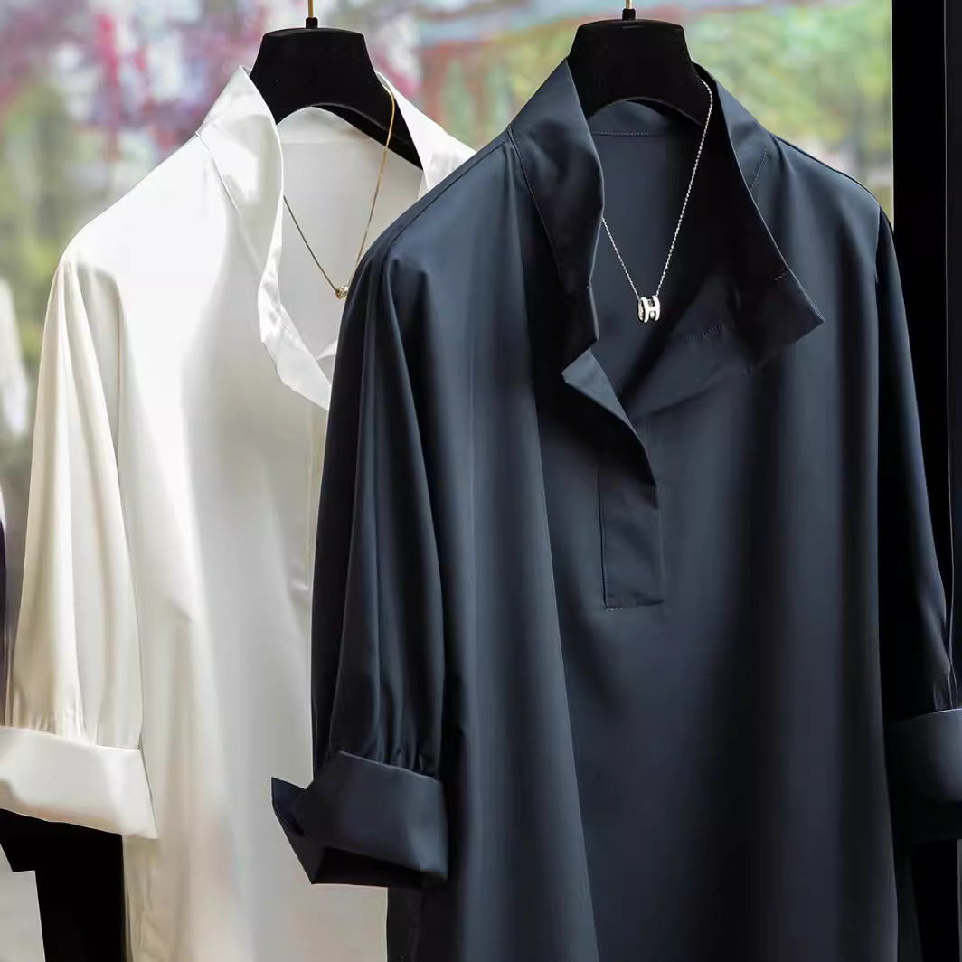Women's elegant and flowing blouse with stand-up collar Drune