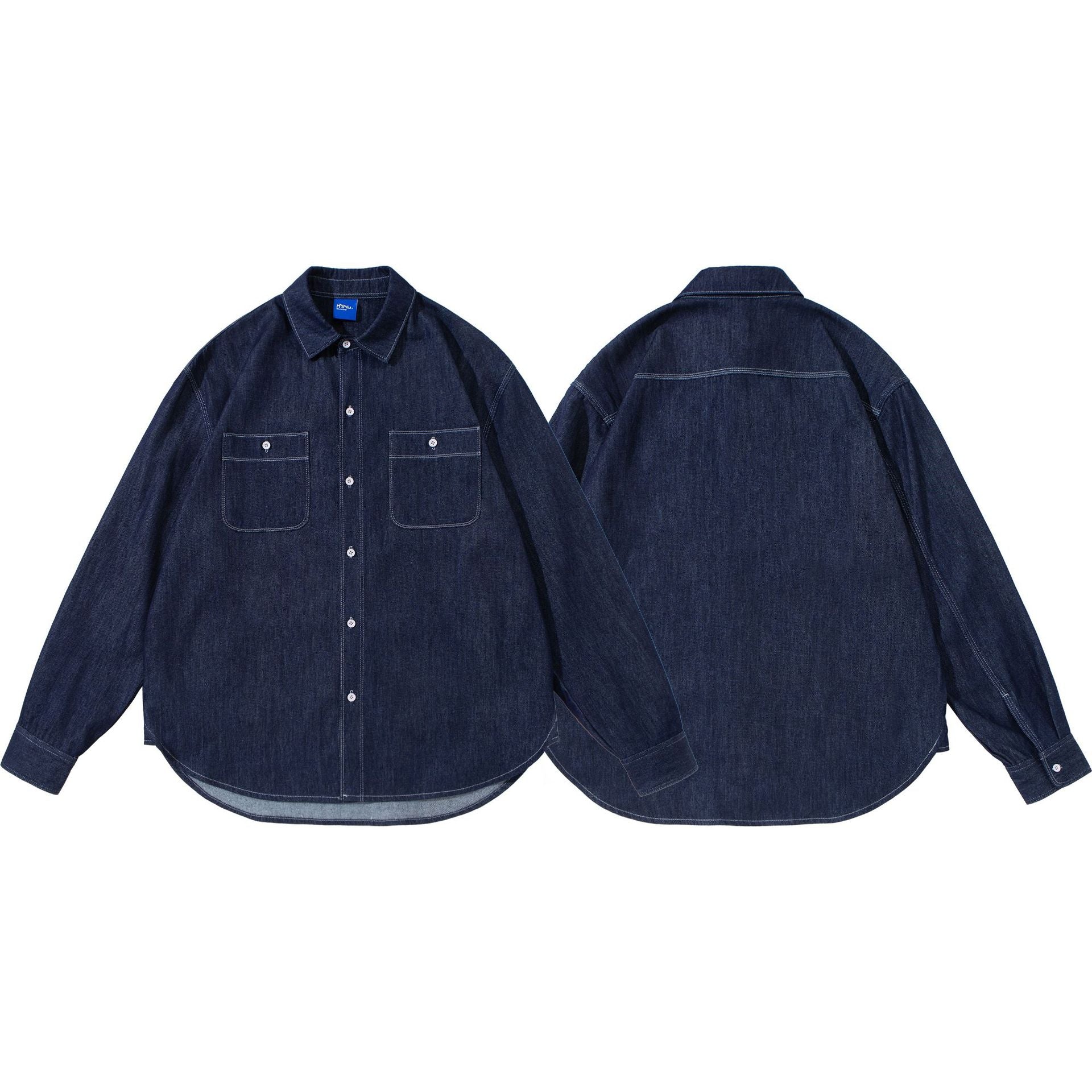 Unisex Oversized-Denim-Shirt Jacket with Overlay Chest Pockets Chichicherry