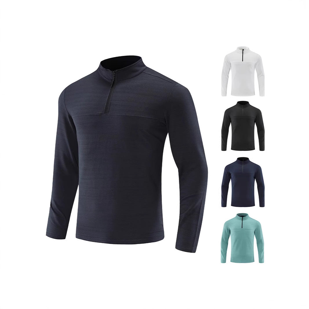 Men's Functional Half-Zip Long Sleeve Shirt with Stand-Up Collar and Breathable Stretch Material Chichicherry