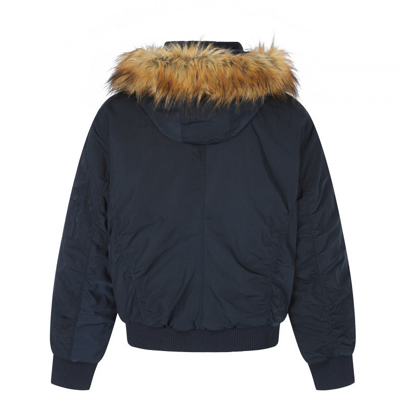 Women Padded Bomber Jacket with Hood and Faux Fur Collar Quilted Winter Jacket Chichicherry