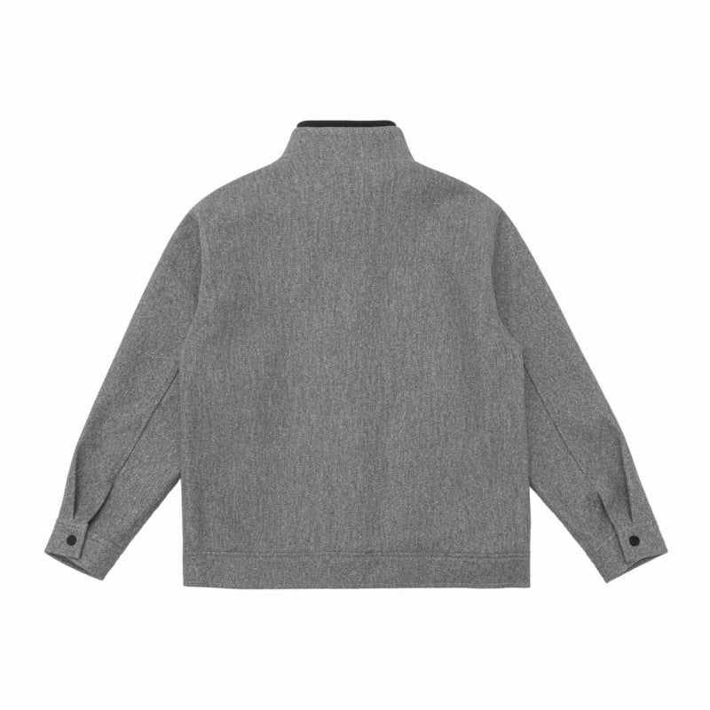 Men's short cut wool blend blouson jacket with standing collar, concealed button placket and simple silhouette Chichicherry