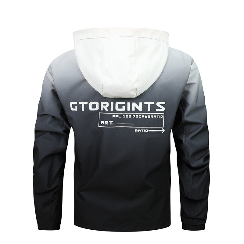 Men's Water-Repellent Hooded Jacket with Gradient, Windproof and Breathable Chichicherry