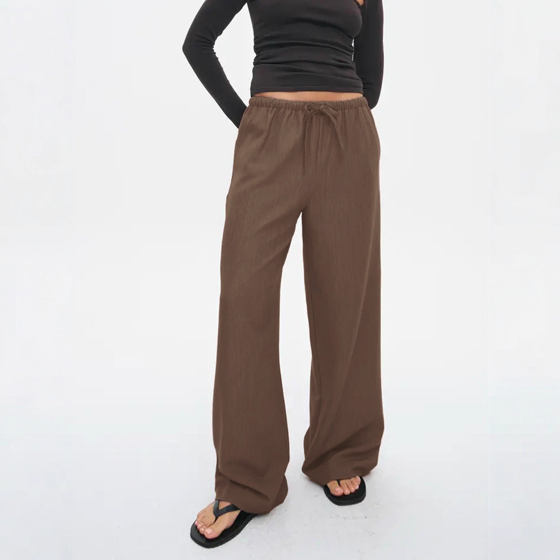 Women's Casual Palazzo Pants with Elastic Drawstring Waistband and Wide Leg