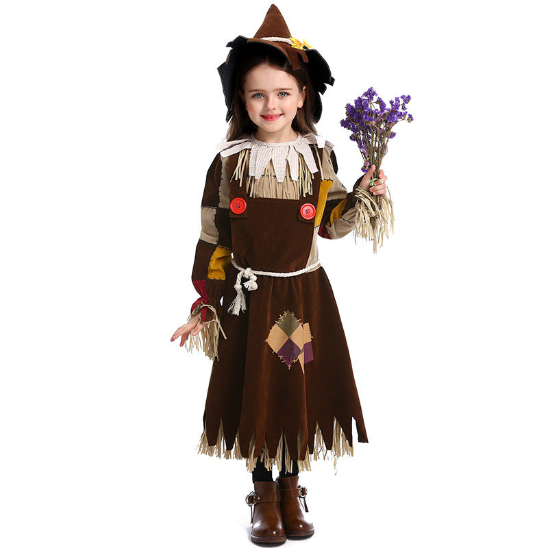 Girls Barn Dweller Costume with Fringed Details and Agriculture Accents Chichicherry