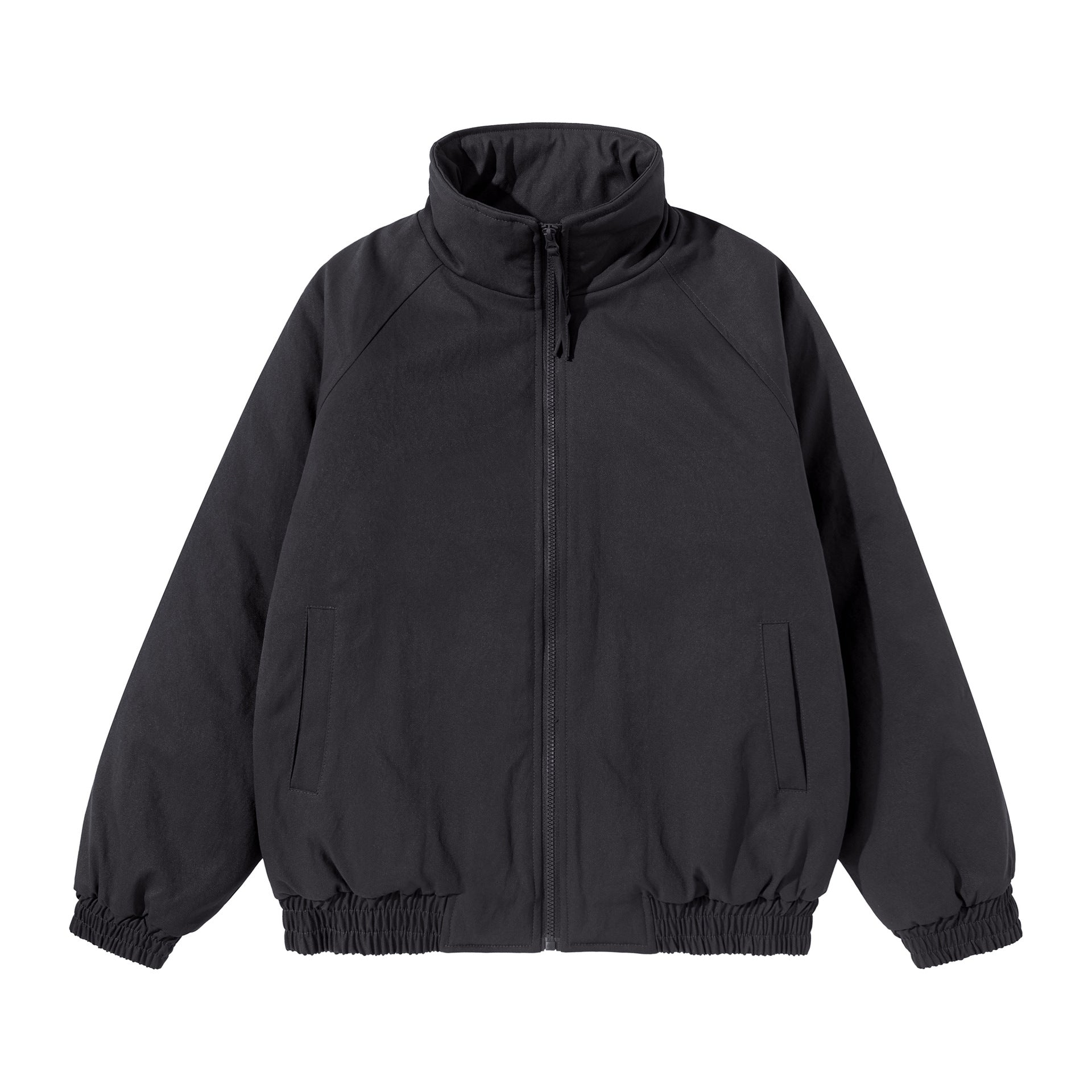 Unisex Short Cut Boxy Stand Collar Blouson with Elastic Hem and Concealed Side Pockets Chichicherry