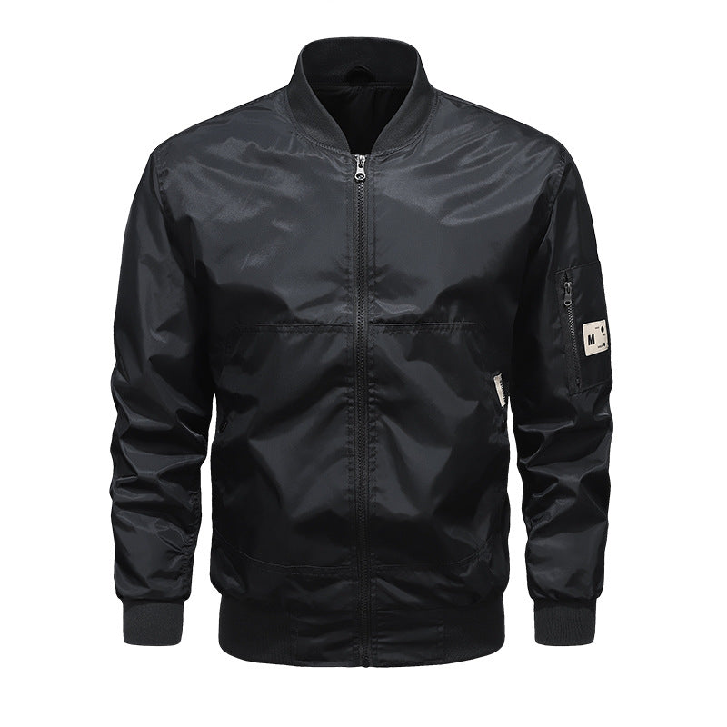 Men's Lightweight Nylon Bomber Jacket with Arm Pocket, Stand Collar and Ribbed Cuffs Chichicherry