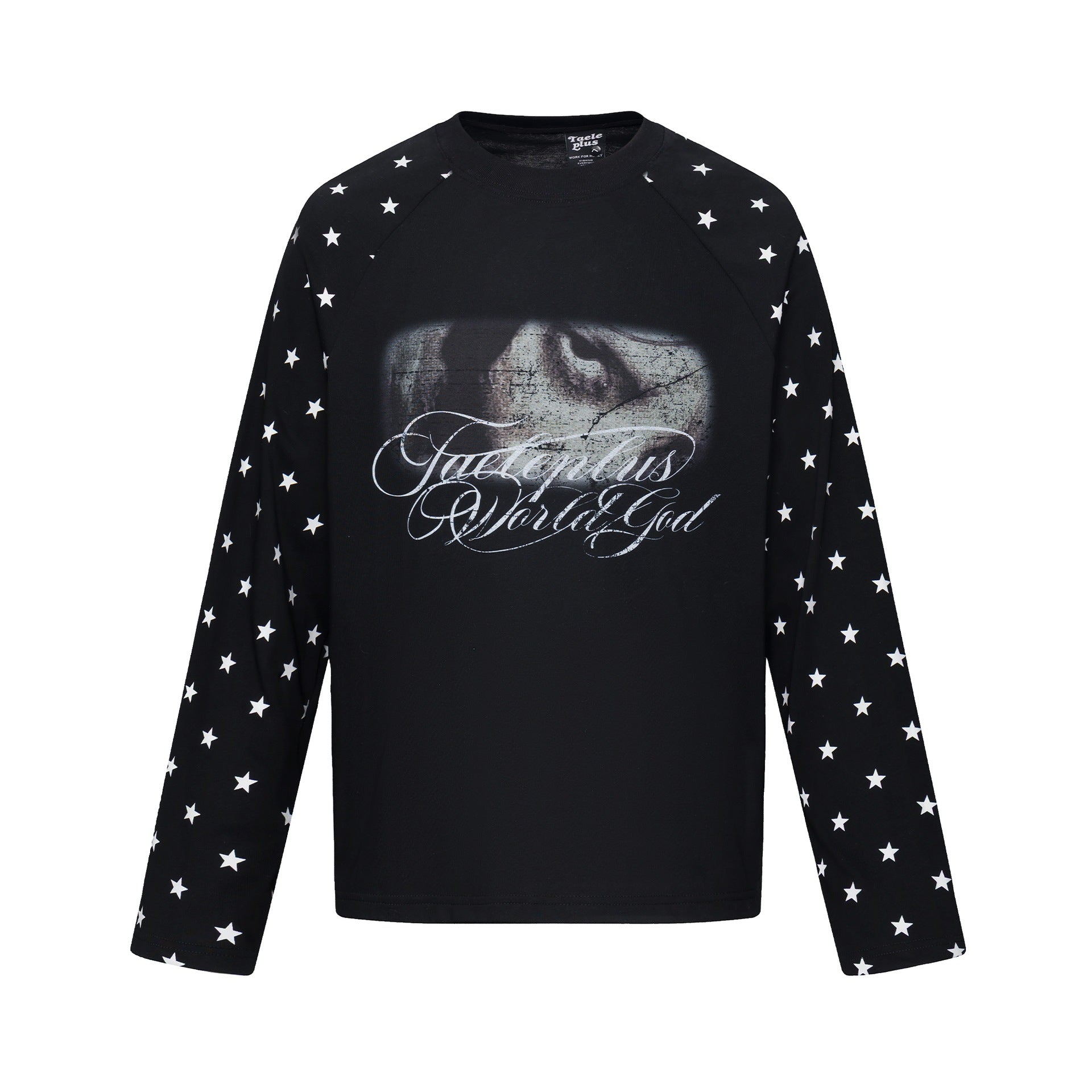 Unisex Long Sleeve Sweatshirt with Raglan Sleeves, Star Print Sleeves and Vintage Graphic Chichicherry