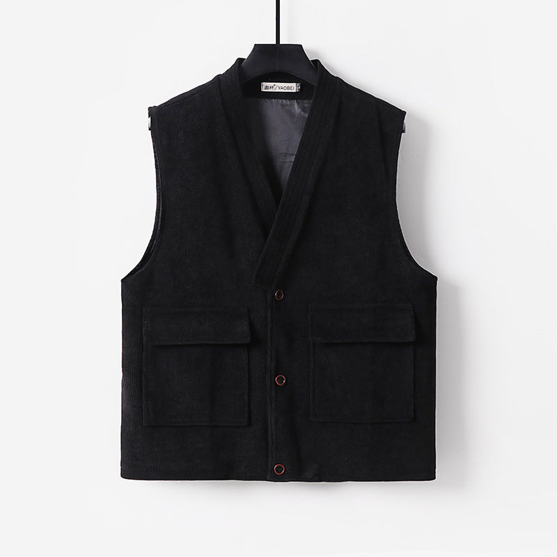 Men's cord waistcoat with shawl collar, patch pockets, and button placket Chichicherry