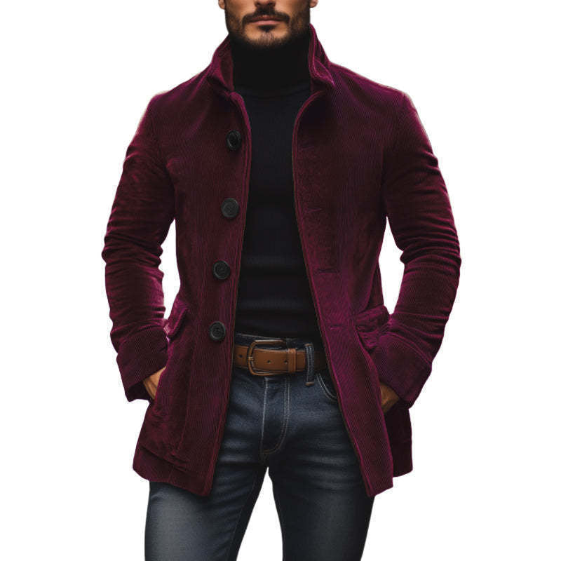 Men's cord coat with stand-up collar and tailored silhouette Chichicherry