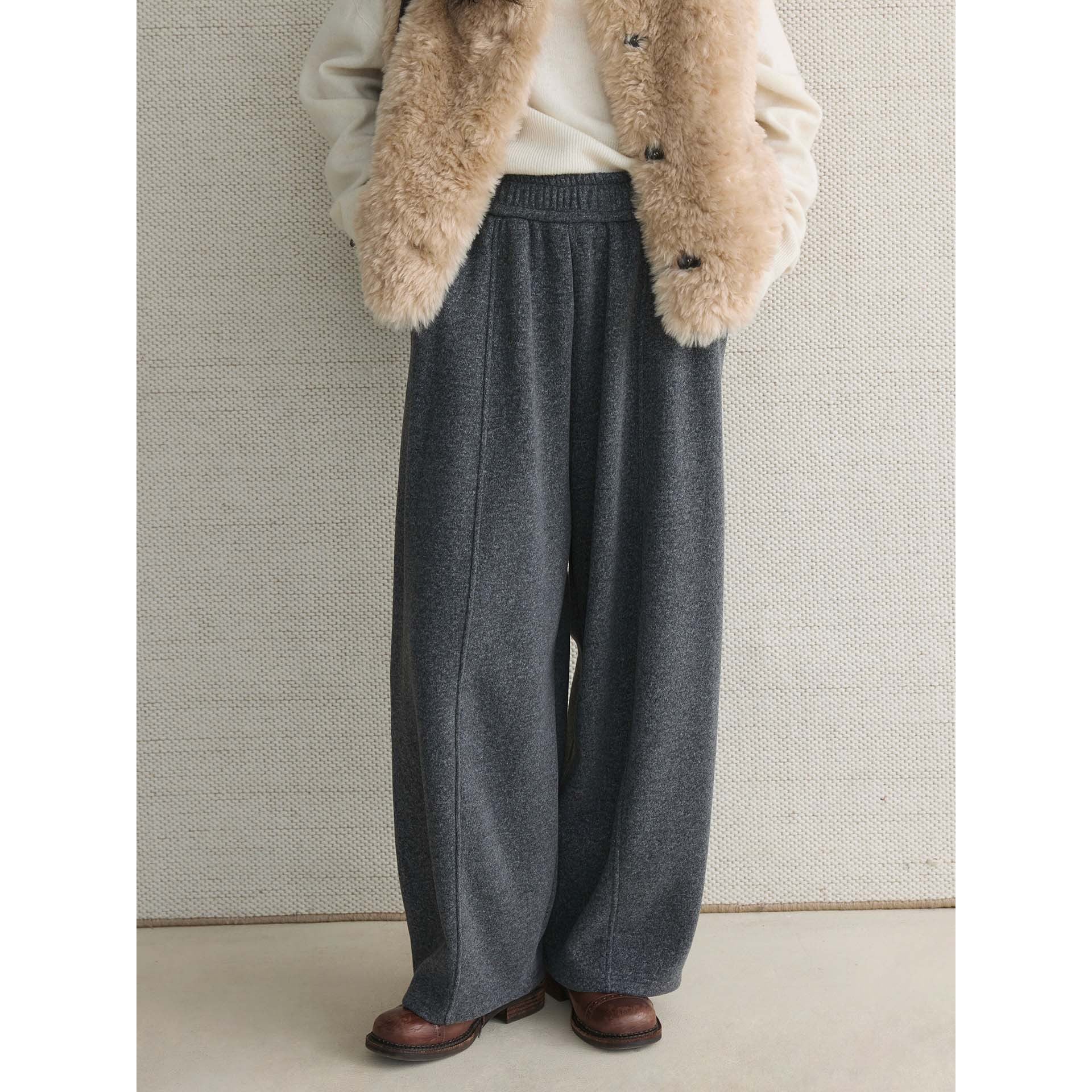 Ladies Wide High-Waist Knit Palazzo Lounge Pants Chichicherry