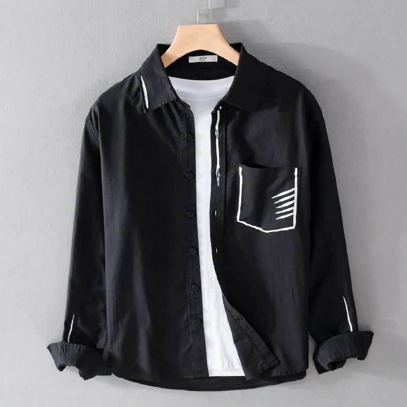 Men's Lightweight Cotton Overshirt with Contrast Stitching and Patch Chest Pocket Chichicherry