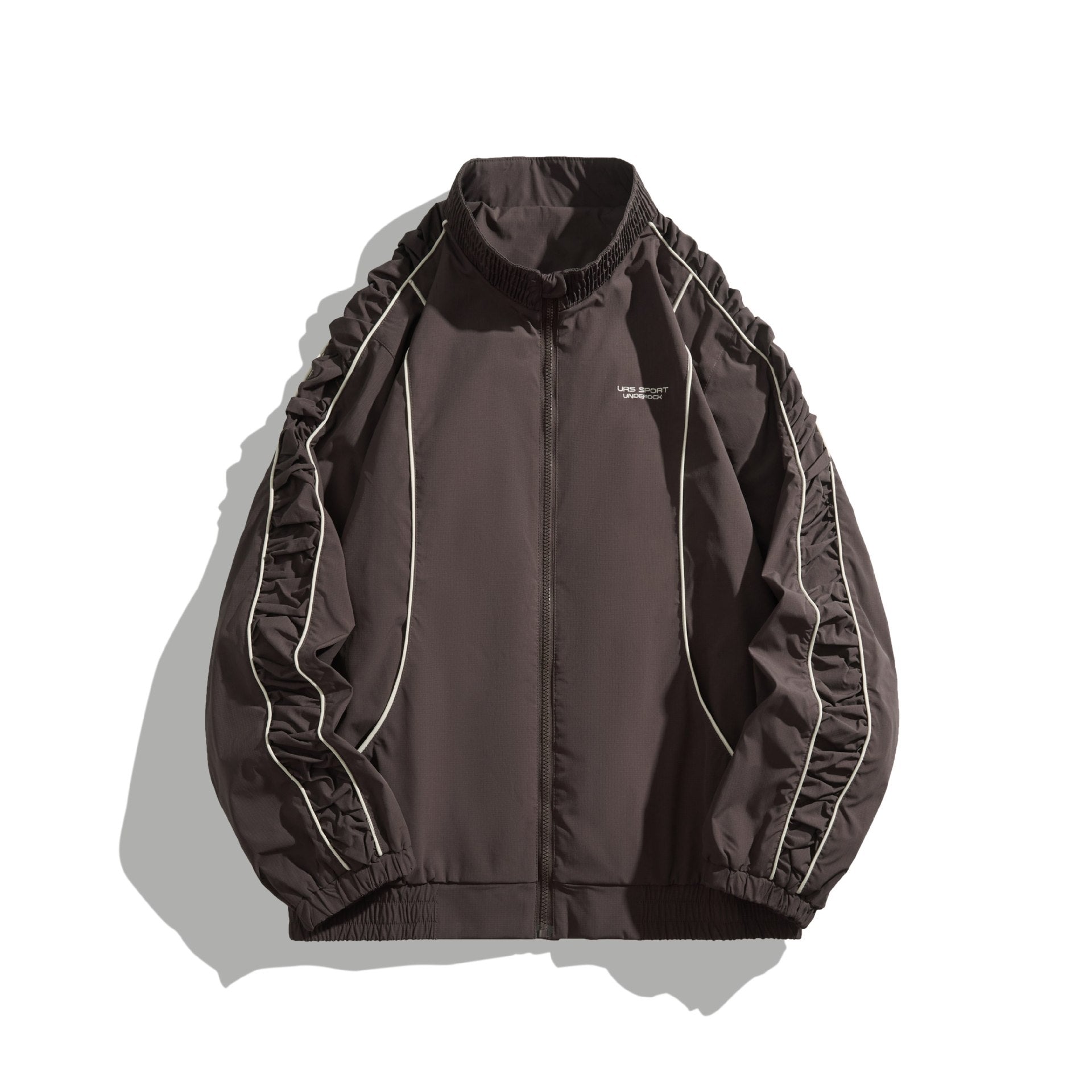 Women's Lightweight Bomber Jacket with Gathered Sleeves and Contrast Piping Chichicherry