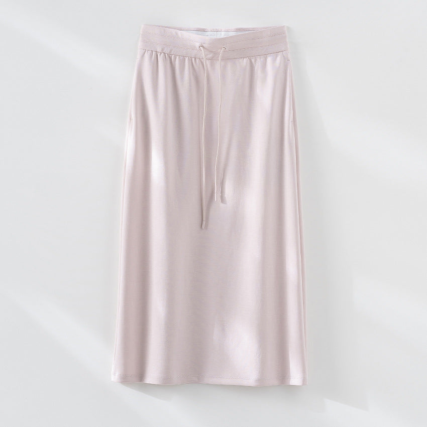 Women's midi skirt made of soft jersey with elastic waistband and drawstring Chichicherry