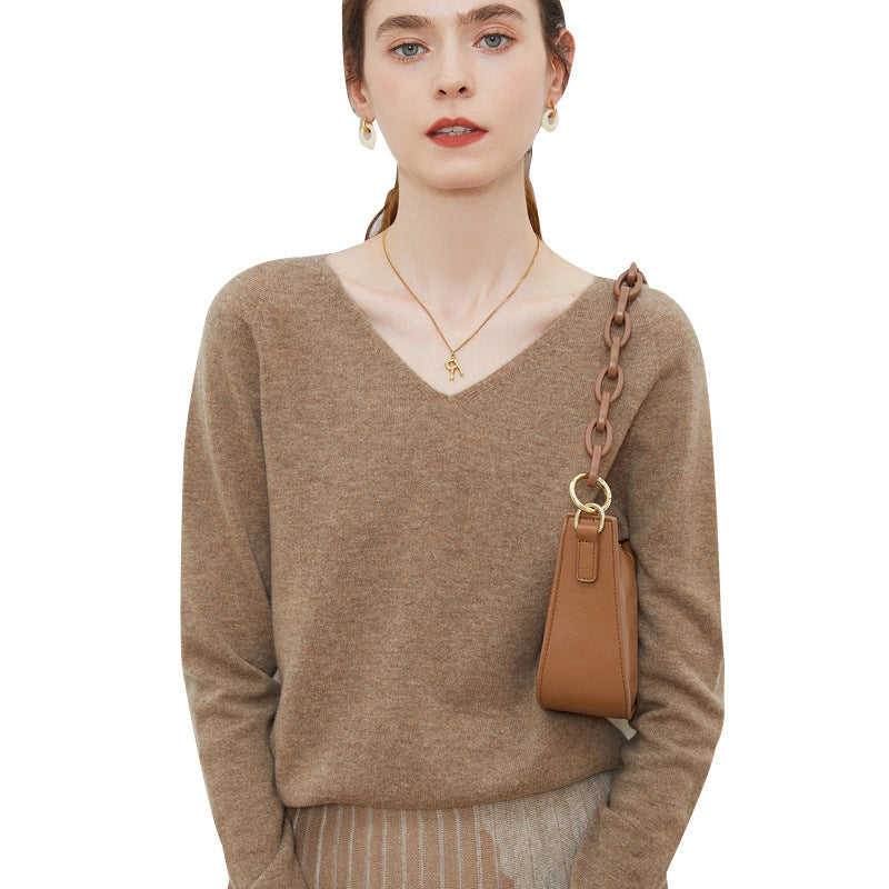Women Cozy V-Neck Fine Knit Sweater made of Mohair Mix with Fluffy Surface Chichicherry