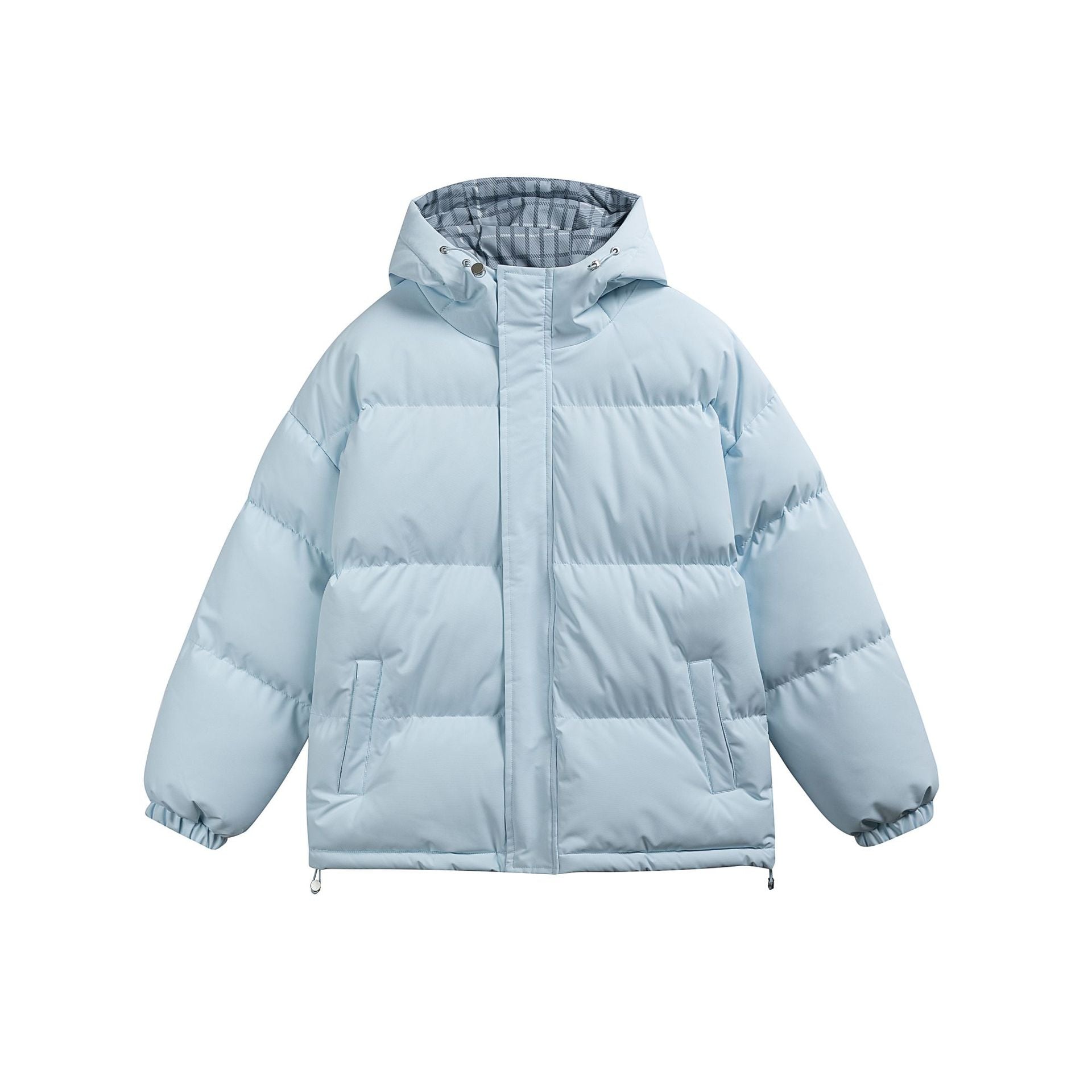 Women Padded Oversize Quilted Jacket with Hood, High Collar and Checked Lining Chichicherry