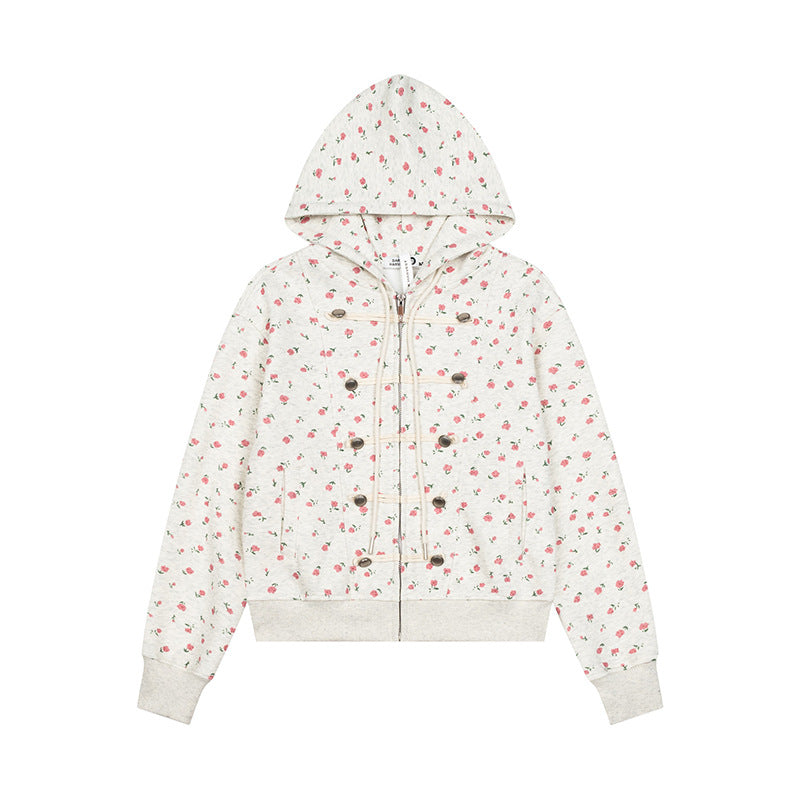 Women's hooded sweatshirt jacket with full-length zipper, decorative cord eyelet detailing and military detail Chichicherry