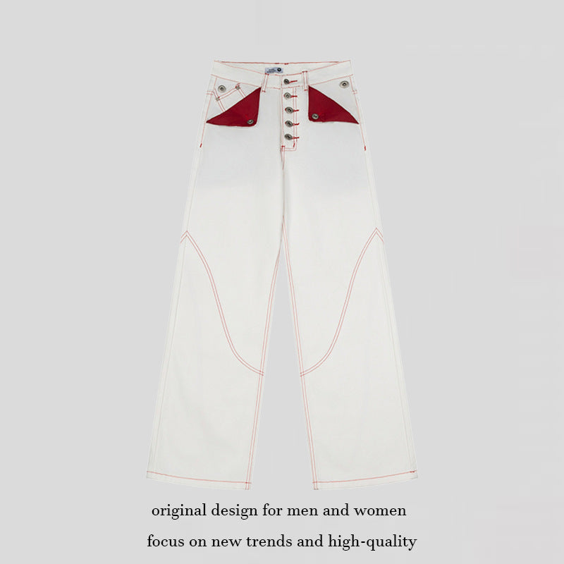 Women's High-Waist Wide-Leg Jeans with contrast pockets and decorative stitching Chichicherry