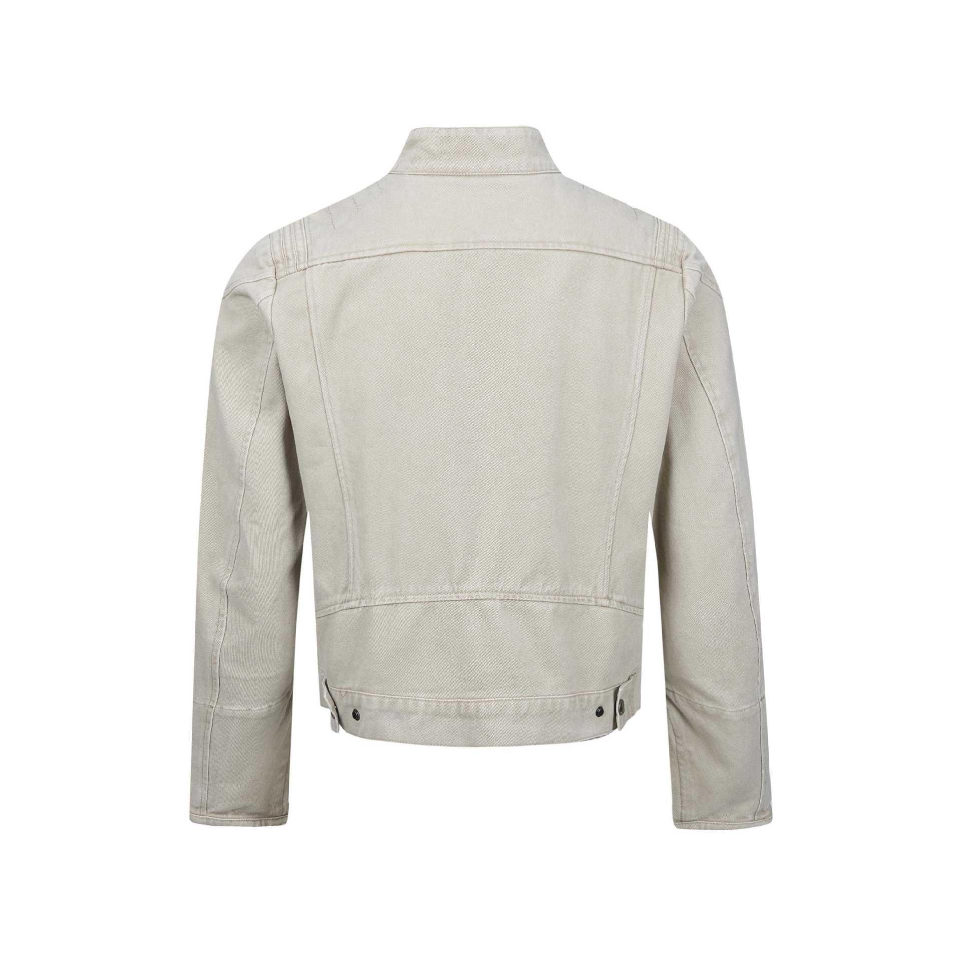 Men's short-cut asymmetric canvas biker jacket with funnel collar and zipper detail Chichicherry