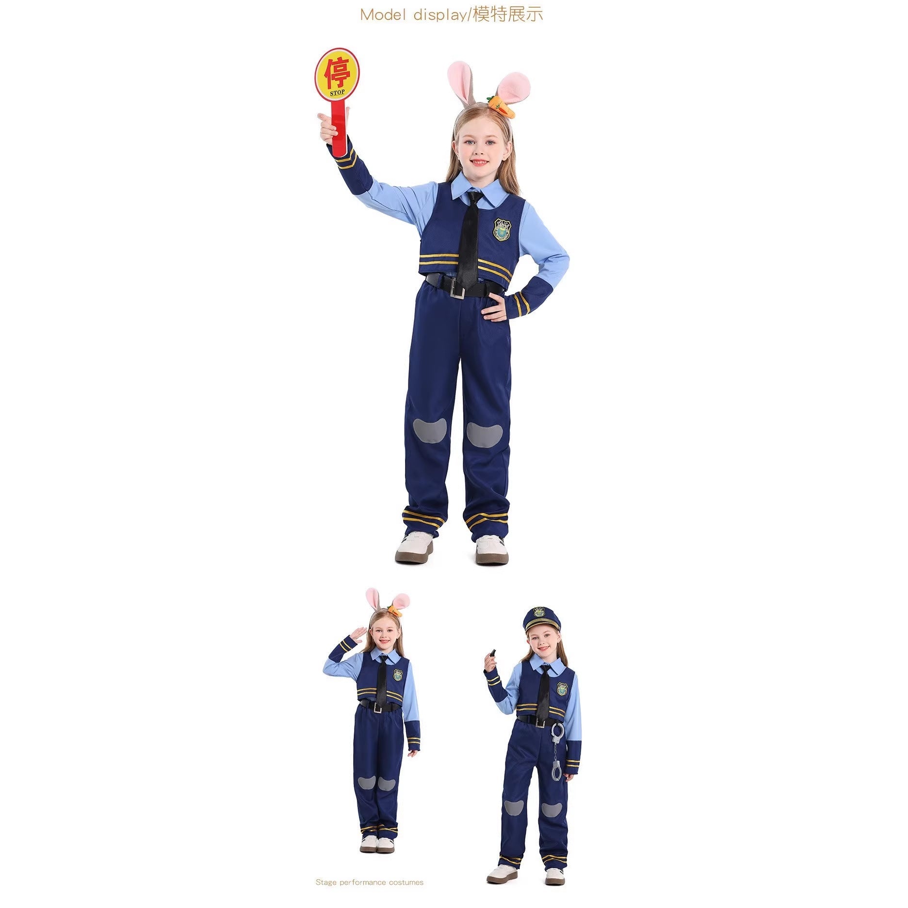 Girl Police Costume with Bunny Ears and Elegant Details Chichicherry