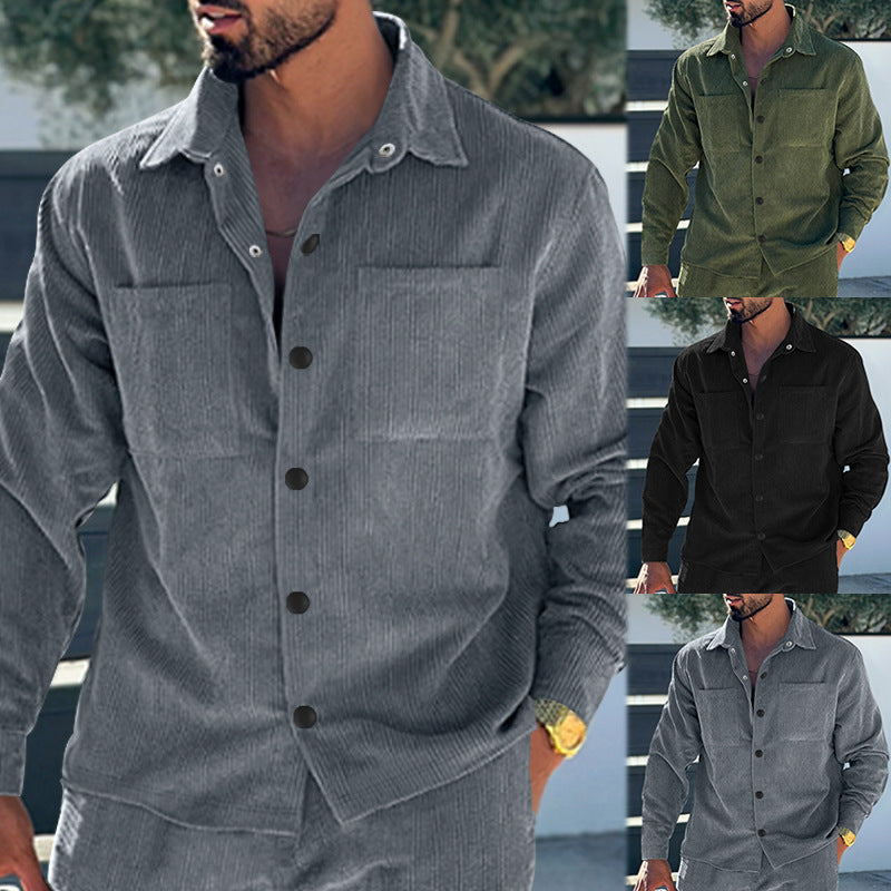 Men's cord oversized shirt with chest pockets and full button placket Chichicherry