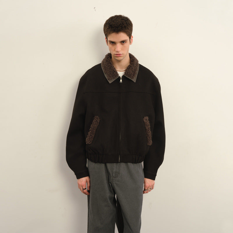 Men's bomber jacket with teddy collar, zipper, and elastic hem Chichicherry