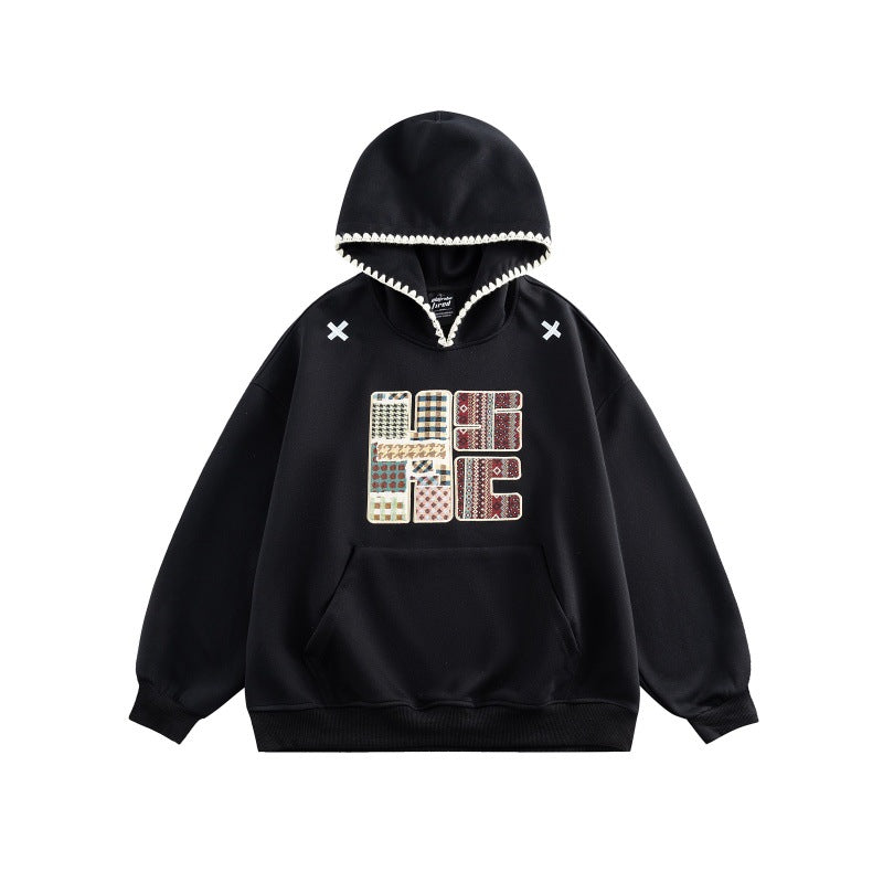 Unisex Wide Cut Hoodie with Patchwork Application and Kangaroo Pocket Chichicherry