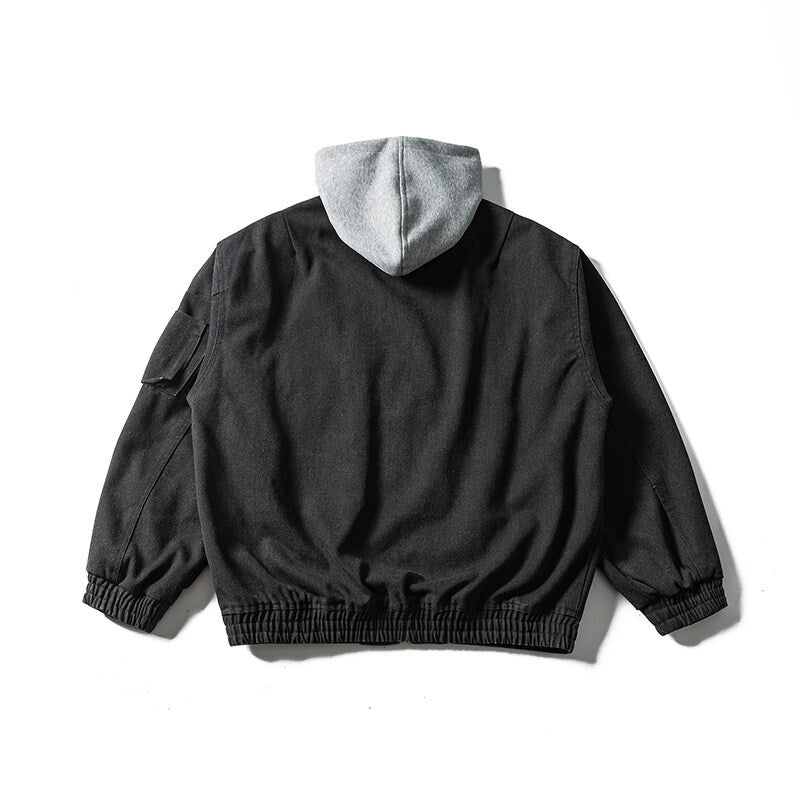 Unisex Oversize Canvas Hoodie with Utility Arm Pocket and Elastic Cuffs Chichicherry