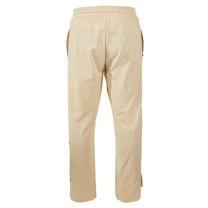 Men's Relaxed-Fit Casual Pants with Side Decorative Button Plackets, Elastic Waistband and Drawstring Chichicherry
