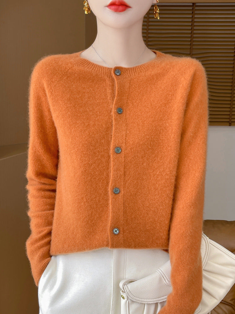 Ladies Cozy Short Cardigan made of Mohair Mix with fine Virgin Wool Structure and Pearly Button Placket Chichicherry