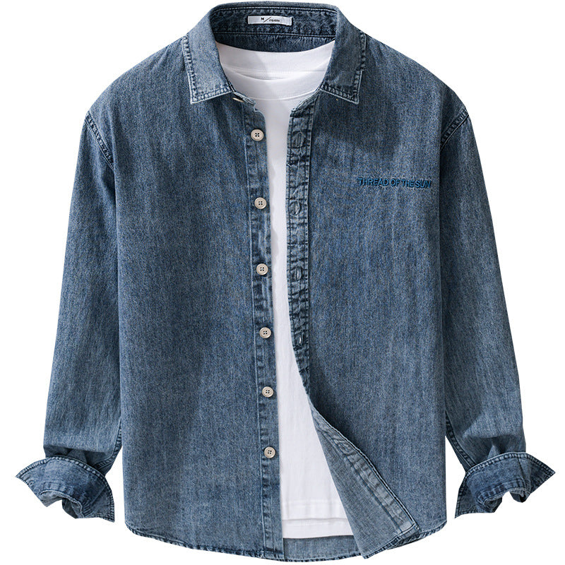 Men's relaxed denim overshirt with button placket and chest embroidery Chichicherry