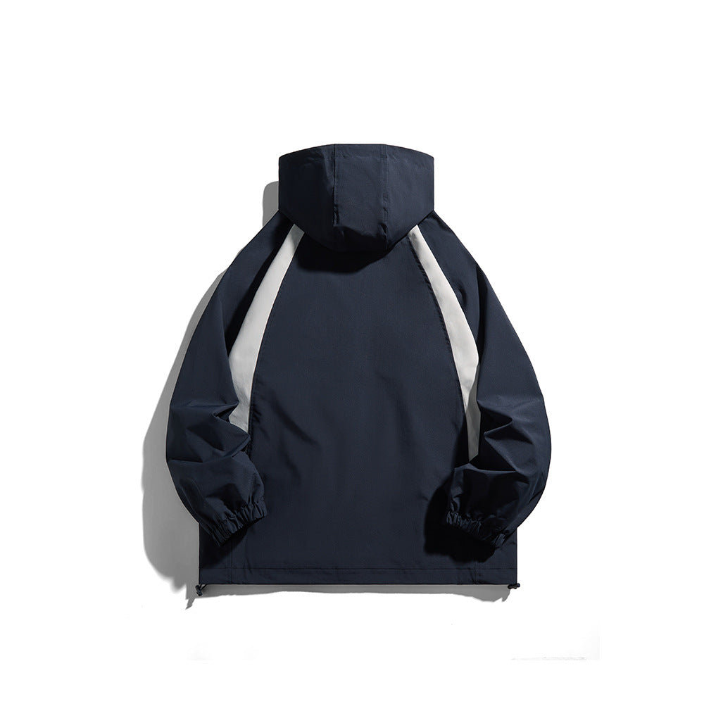 Men's hooded windbreaker in sporty color block design with adjustable hem Chichicherry