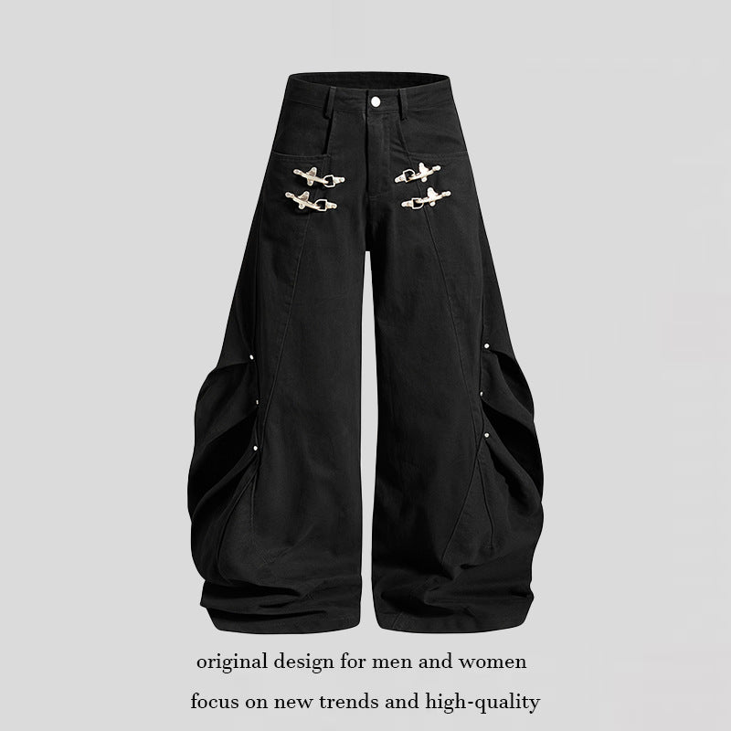 Women's Loose Balloon Cargo Pants with Draping and Metal Closure Details Chichicherry