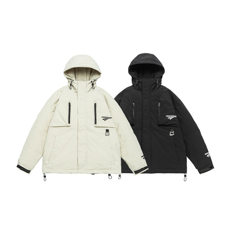 Unisex Technical Padded Parka Jacket with Hood and Zip Chest Pockets Chichicherry