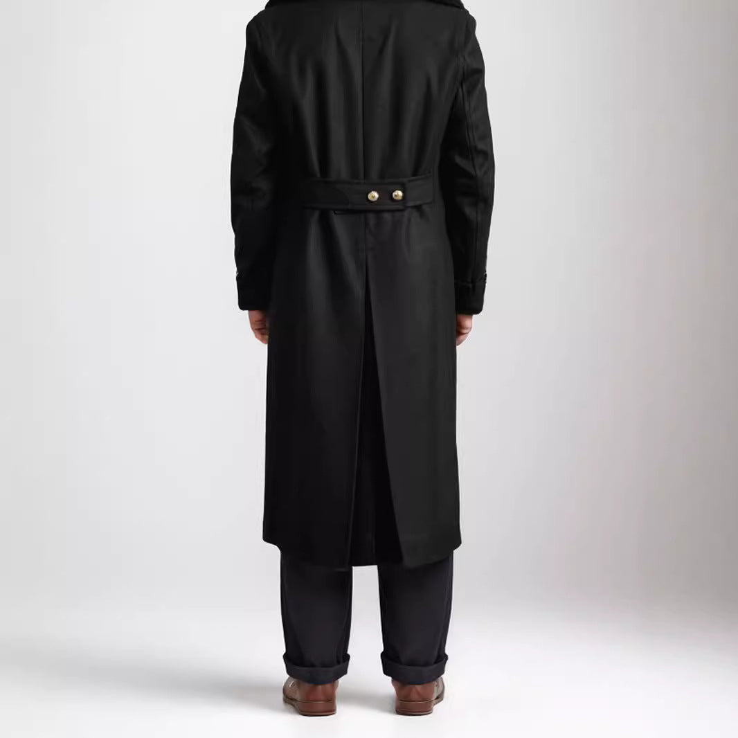 Men's longline coat in military look with wide shawl collar and striking decorative buttons Chichicherry