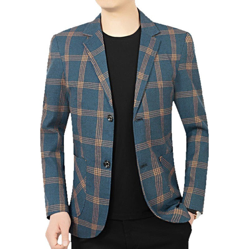 Men's modern checked tailored blazer made from wool blend with contrasting seam details and patch front pockets Chichicherry