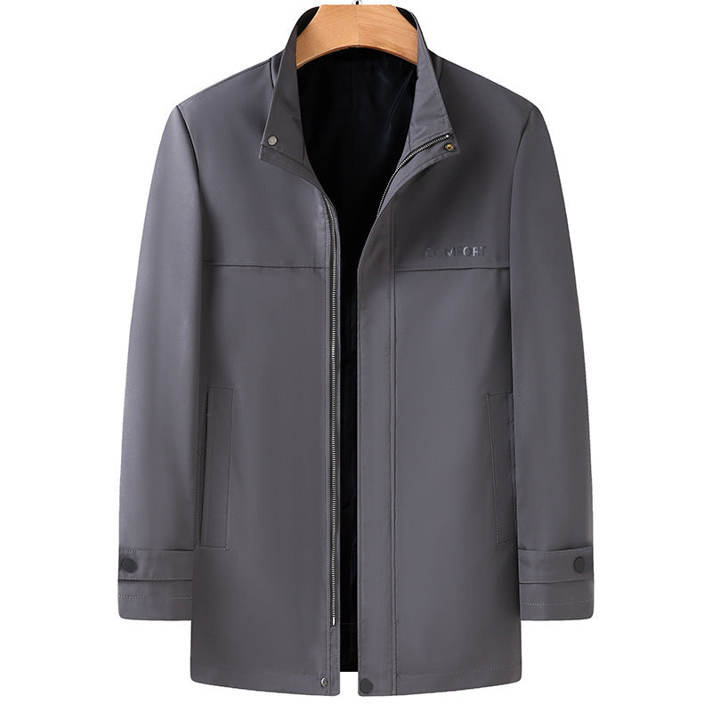 Men's Lightweight Water-Repellent Short Coat with Stand-Up Collar and Concealed Zipper Chichicherry