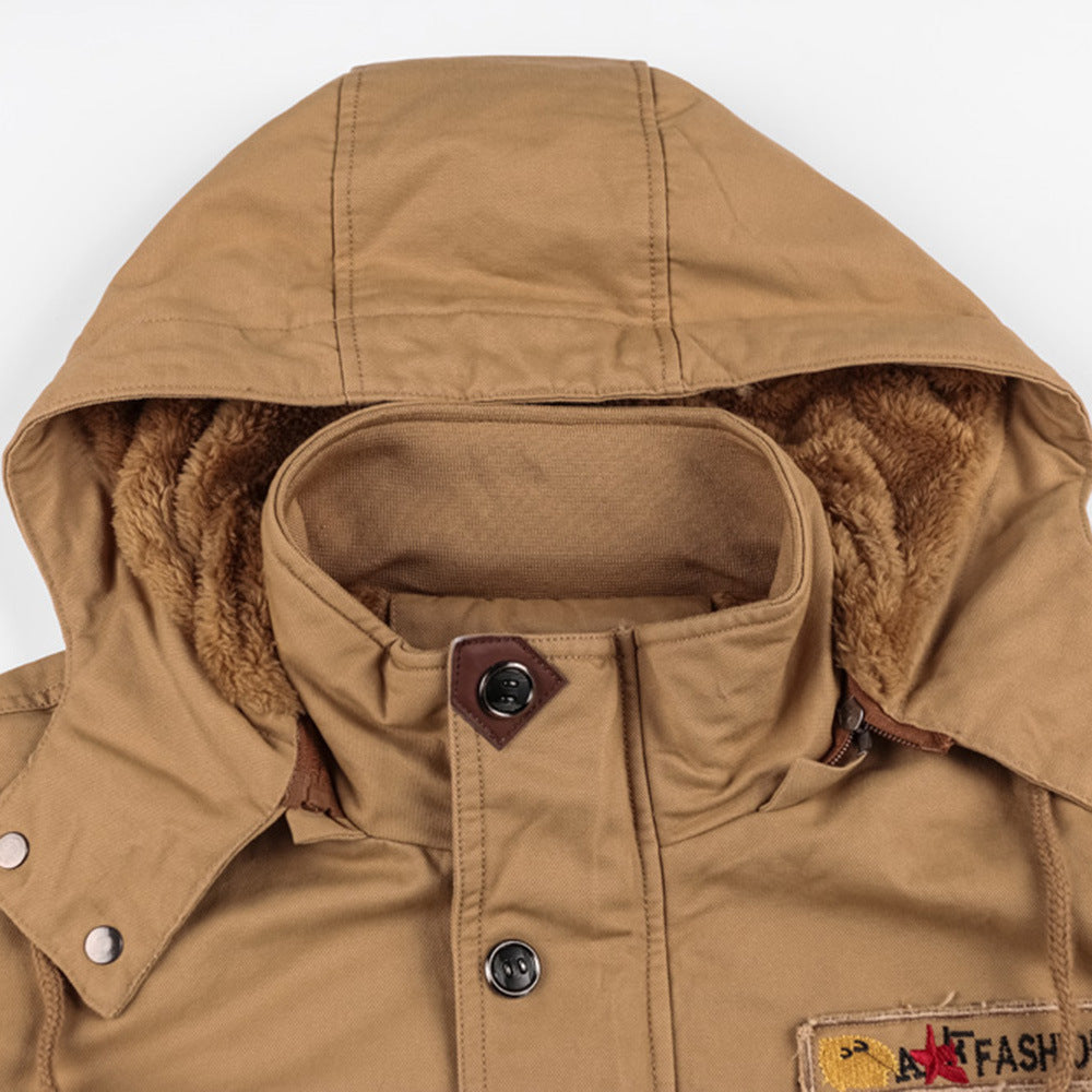 Men's cotton canvas field jacket with teddy fleece lining, drawstring and utility pockets Chichicherry