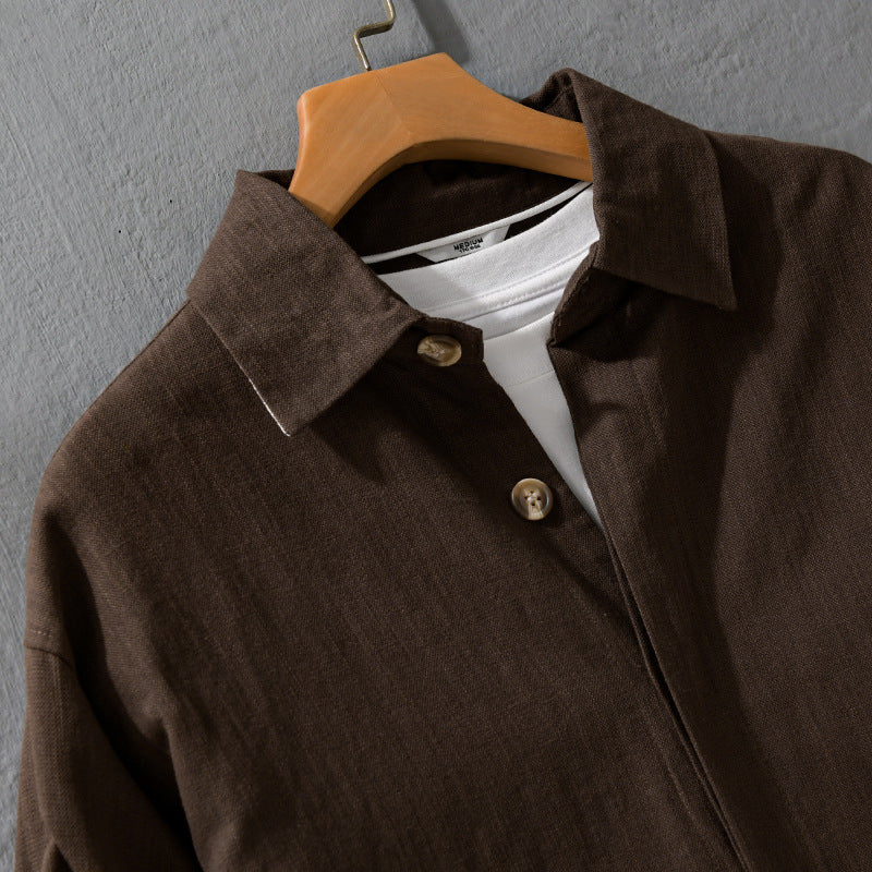 Men's Lightweight Linen Over-shirt Jacket with Shirt Collar and Concealed Button Placket Chichicherry