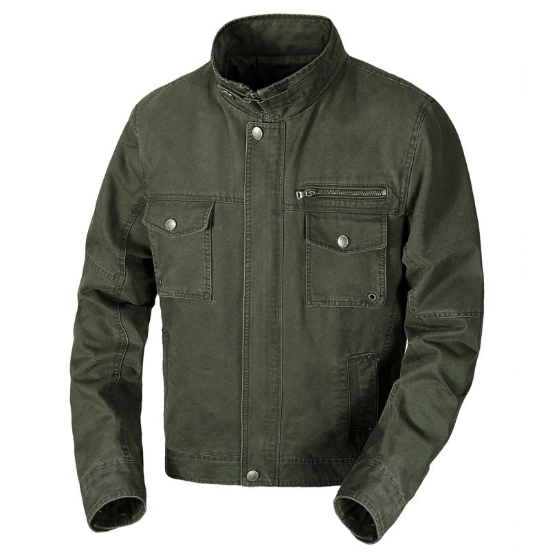 Men's slim canvas field jacket with military pocket detailing and stand collar Chichicherry