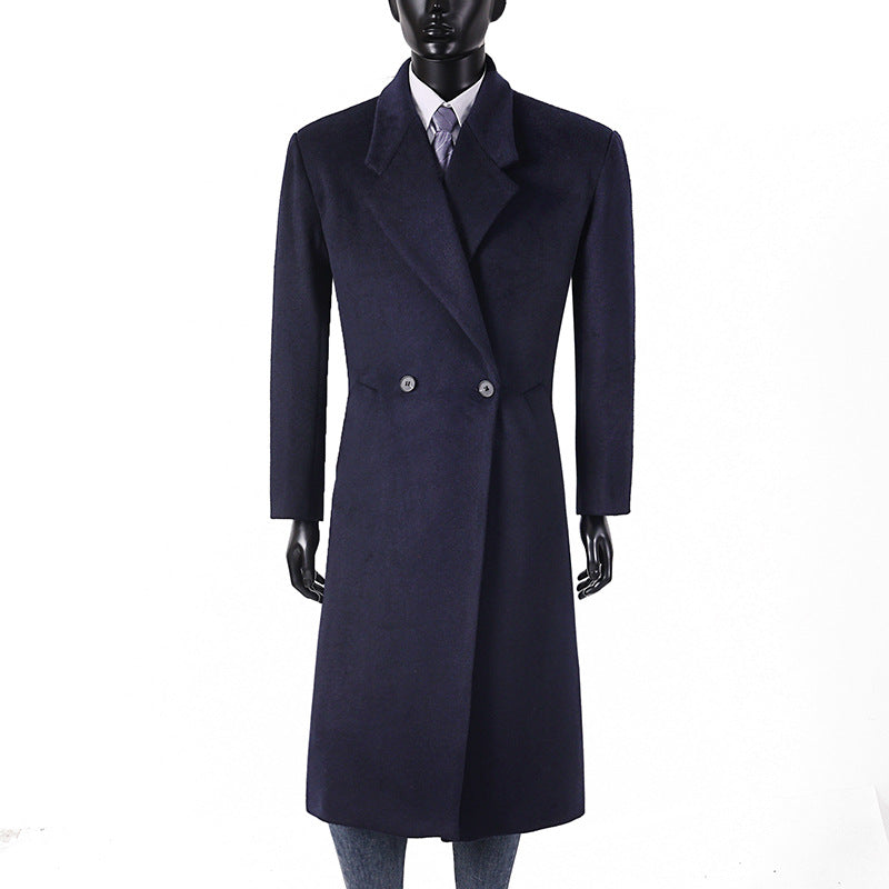 Men's Maxi Length Wool Coat in a minimalist cut with narrow lapels and side pockets Chichicherry