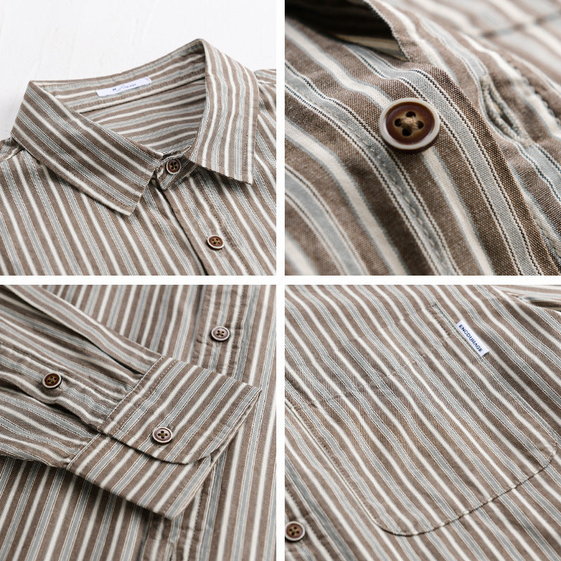 Men's Lightweight Striped Shirt Overshirt made of Linen-Cotton Blend with Relaxed Fit and Patch Chest Pocket Chichicherry