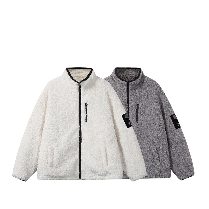 Unisex Teddy Fleece Jacket with Stand-up Collar, High Warmth and Contrasting Zipper Chichicherry