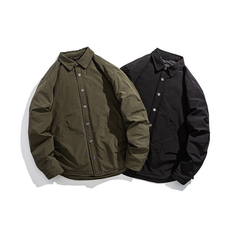 Men's Lightly Padded Overshirt Jacket with Shirt Collar and Snap Placket Chichicherry