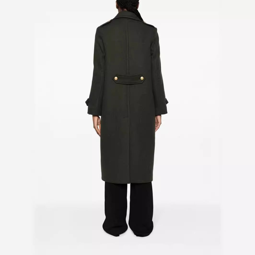 Women's Double-breasted Oversized Wool Blend Coat with Distinctive Lapels and Adjustable Cuffs Chichicherry