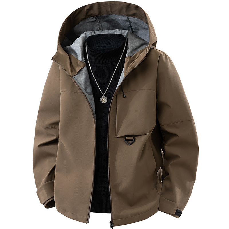 Men's technical hooded softshell jacket with adjustable hood and utility pockets Chichicherry