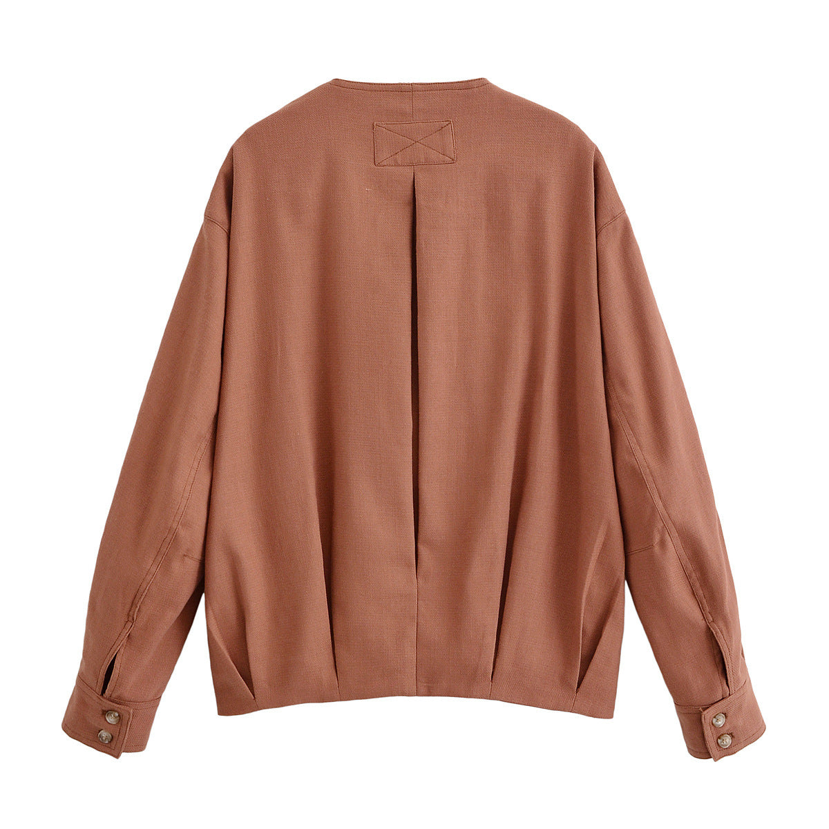 Women's Boxy Transitional Jacket with Round Neck, Decorative Stitching and Visible Button Placket Chichicherry