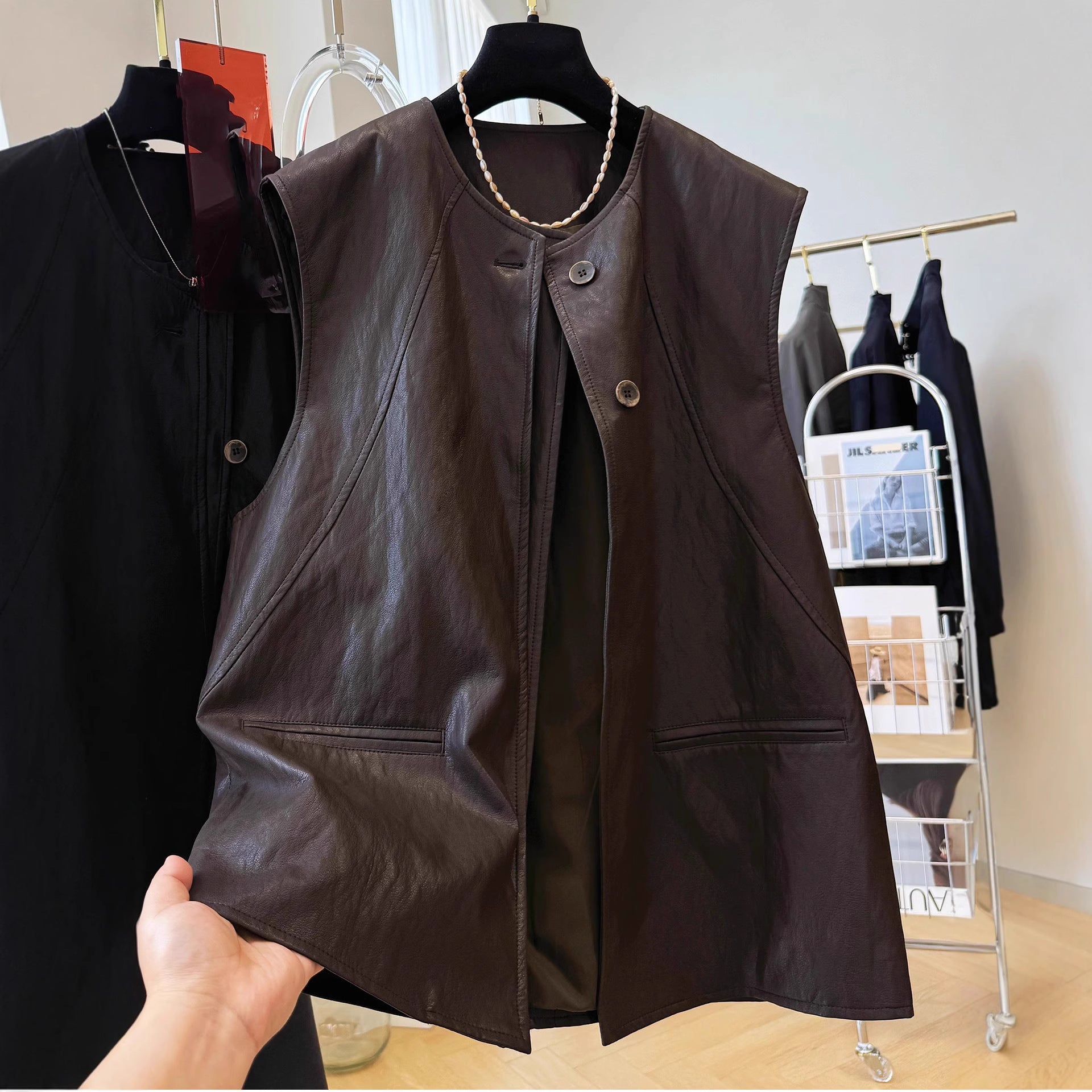 Ladies Noble Leather Waistcoat Chichicherry