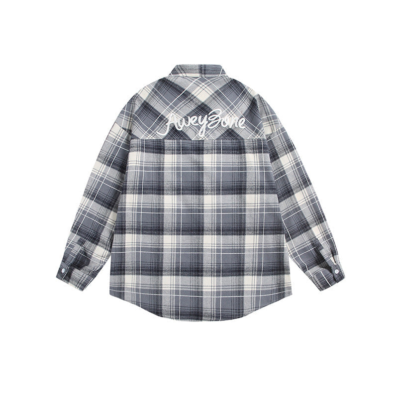 Women's Oversize Check Shirt Jacket with Kimono Cut, Drawstring Ties and Patch Pockets