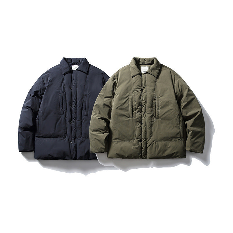 Men's short-cut thermo puffer jacket in boxy cut with shirt collar and concealed snap button placket Chichicherry