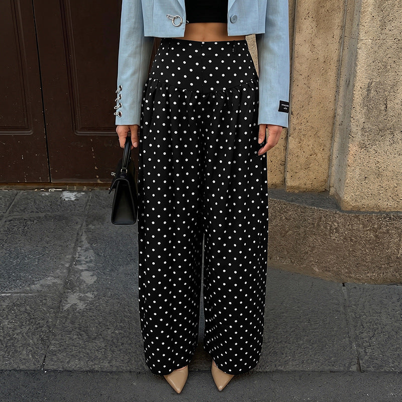Women's High-Waist Palazzo Pants with Wide Leg and Polka Dot Print Chichicherry